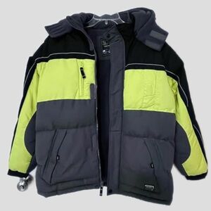 Kids Puffer Jacket – Big Chill – Lime & Charcoal – XL (18/20) – Detachable Hood